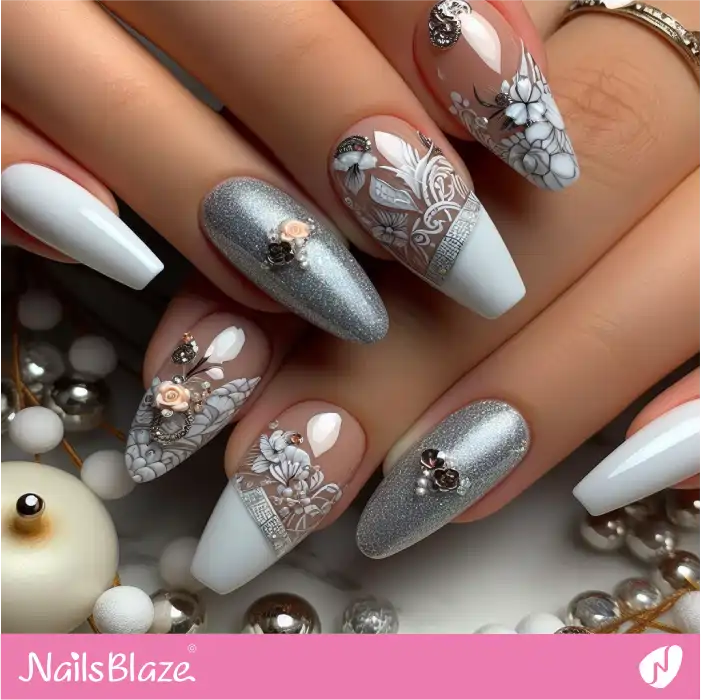 White and Silver Chinese New Year Nails Design | 2024 Nails - NB3721